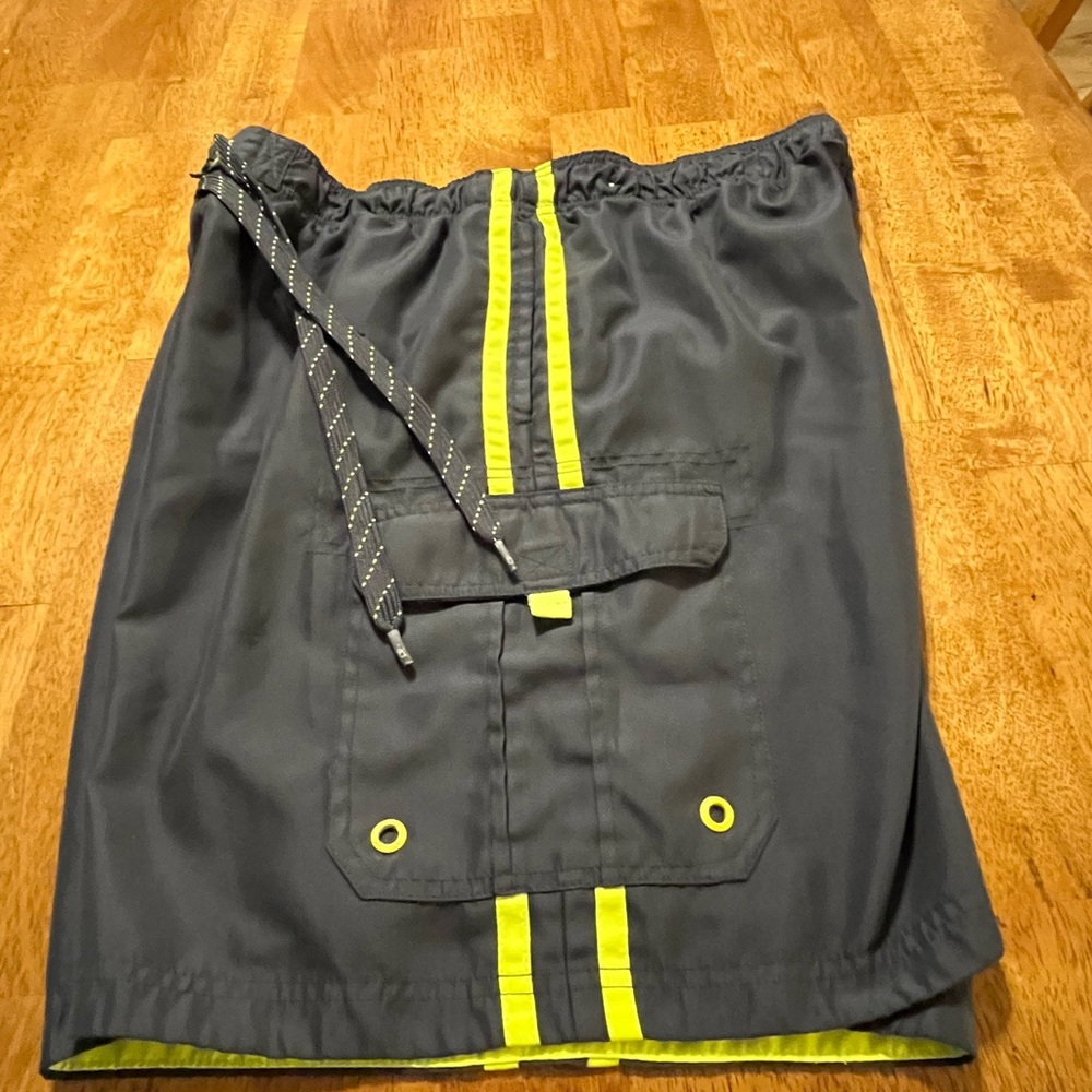 OP Men's Swim Trunks Dark Gray with Lime-Green Accents